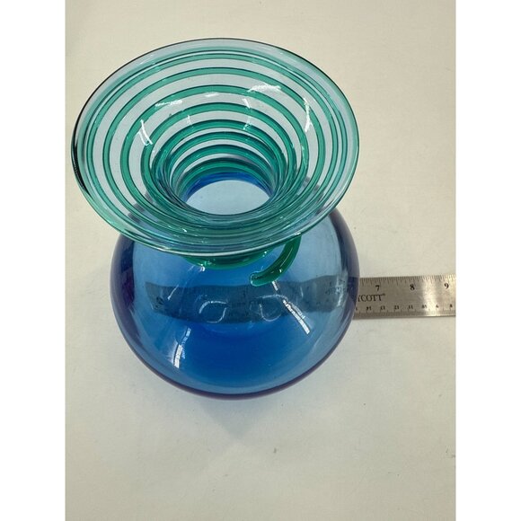 Blenko 5318 Hand-Blown Blue Glass Vase With Ribbed Neck - Picture 7 of 7